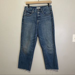 Good American Good Vintage Fray High Rise Straight Leg Jeans Blue326 Denim 6/28